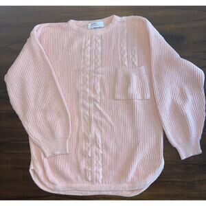 Vintage Avon Fashions Peach Cotton Tunic Sweater Sz M Cable Knit Pocket 80s Warm